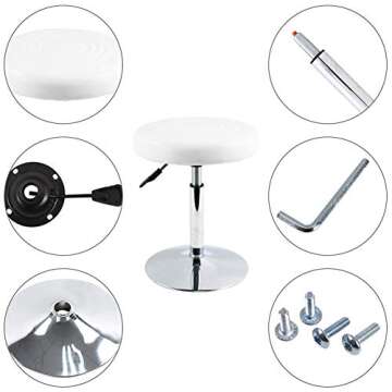 FURWOO Short Round PU Leather Shop Stool Chair Height Adjustable Step Stool Office Chair Vanity Stool Small White