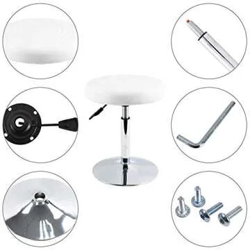 FURWOO Short Round PU Leather Shop Stool Chair Height Adjustable Step Stool Office Chair Vanity Stool Small White