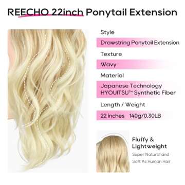 REECHO Ponytail Extension - 22 Inch Drawstring Wavy Layered Hairpiece for Women