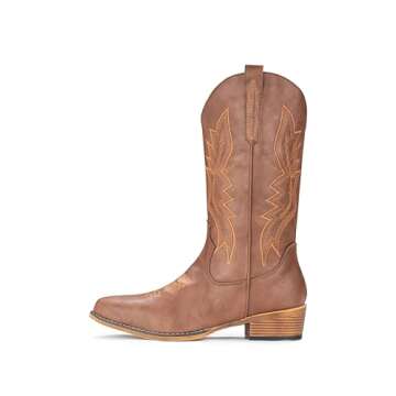 IUV Cowboy Boots For Women Western Boots Cowgirl Boots Pull On Pointy Toe Mid Calf Boots