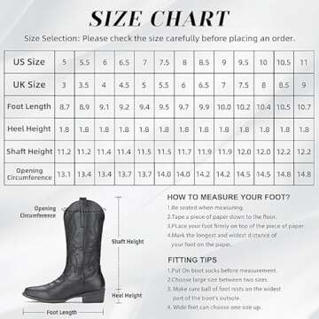 IUV Cowboy Boots For Women Western Boots Cowgirl Boots Pull On Pointy Toe Mid Calf Boots