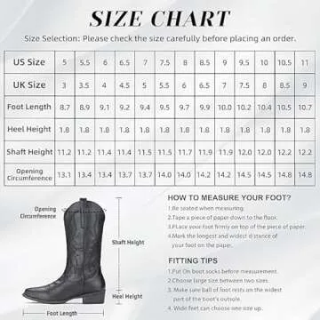 IUV Cowboy Boots For Women Western Boots Cowgirl Boots Pull On Pointy Toe Mid Calf Boots