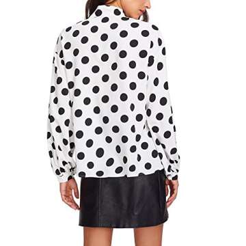 Floerns Women's Bow Tied Neck Lantern Long Sleeve Polka Dot Blouse White S