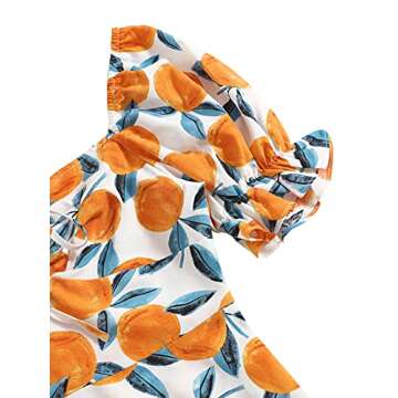 Floerns Women's Summer Drawstring Sweetheart Neck Puff Sleeve A Line Short Dress Orange M