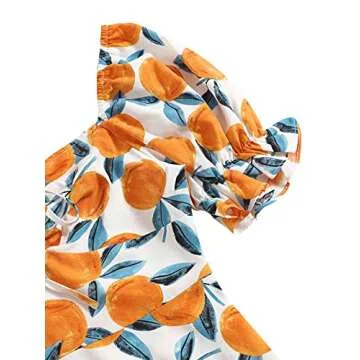 Floerns Women's Summer Drawstring Sweetheart Neck Puff Sleeve A Line Short Dress Orange M