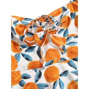 Floerns Women's Summer Drawstring Sweetheart Neck Puff Sleeve A Line Short Dress Orange M