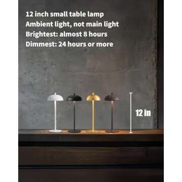 NEWSEE Cordless LED 12" Small Table Lamps Set of 2, Modern Portable Desk Lamp, 3 Color Dimming Recha...