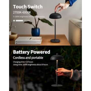 NEWSEE Cordless LED 12" Small Table Lamps Set of 2, Modern Portable Desk Lamp, 3 Color Dimming Rechargeable Battery Lights for Bedroom, Outdoor, Restaurant, Bedside, Baby Night Light, Gifts (Black)