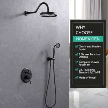 Homekicen Matte-Black Shower Faucet-Sets Complete: Antique Rain Shower System in Wall, 9 inch Rainfa...