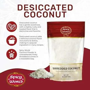 Spicy World Shredded Coconut Powder 2 Pound Bulk Bag (Desiccated Coconut) - Unsweetened & Finely Shr...