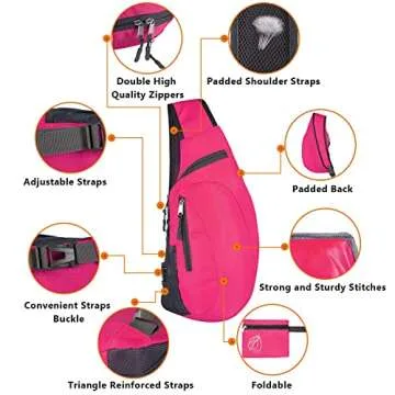 Peicees Sling Bags Men Women Shoulder Backpack Mini Chest Day Bag Small Cross Body Pack, Rose Red