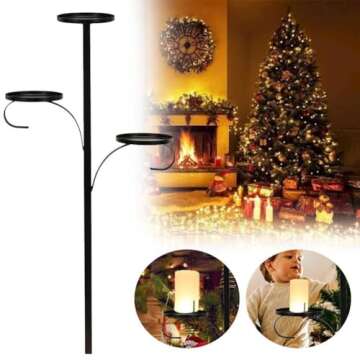 GINTBN Black Triple Tree Topper, Christmas Candle Holder Tree Topper, Candelabra Tree Topper for Chr...
