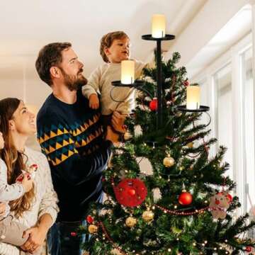 GINTBN Black Triple Tree Topper, Christmas Candle Holder Tree Topper, Candelabra Tree Topper for Christmas, 3 Tier Triple Tree Candle Holder, Unique Christmas Tree Topper Light Up Christmas Tree Decor