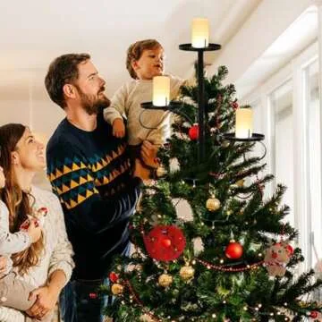 GINTBN Black Triple Tree Topper, Christmas Candle Holder Tree Topper, Candelabra Tree Topper for Christmas, 3 Tier Triple Tree Candle Holder, Unique Christmas Tree Topper Light Up Christmas Tree Decor