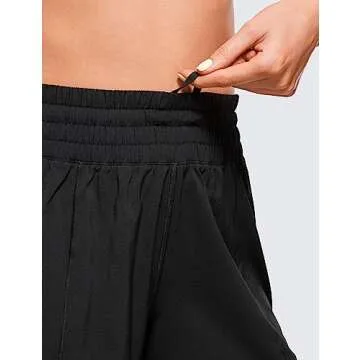 CRZ YOGA High Waisted Workout Shorts for Women - 4'' Linerless Quick Dry Track Gym Athletic Running Shorts with Zip Pocket Black Medium
