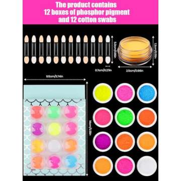 12 Colors Neon Pigment Nail Powder, Kalolary Fluorescent Iridescent Acrylic Matte Powder for Hallowe...