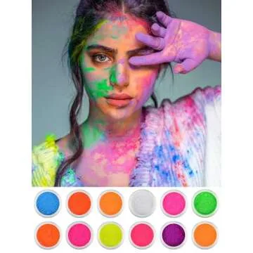 12 Colors Neon Pigment Nail Powder, Kalolary Fluorescent Iridescent Acrylic Matte Powder for Halloween Christmas Birthday Party Eyeshadow Makeup Nail Art Decoration