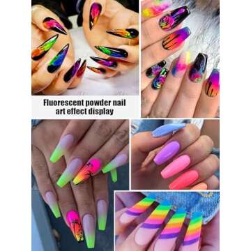 12 Colors Neon Pigment Nail Powder, Kalolary Fluorescent Iridescent Acrylic Matte Powder for Halloween Christmas Birthday Party Eyeshadow Makeup Nail Art Decoration
