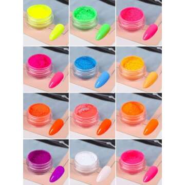 12 Colors Neon Pigment Nail Powder, Kalolary Fluorescent Iridescent Acrylic Matte Powder for Halloween Christmas Birthday Party Eyeshadow Makeup Nail Art Decoration