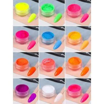 12 Colors Neon Pigment Nail Powder, Kalolary Fluorescent Iridescent Acrylic Matte Powder for Halloween Christmas Birthday Party Eyeshadow Makeup Nail Art Decoration