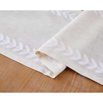 Wracra Embroidered Table Runner Irregular Willow Leaf Table Runners 90 Inches Long for Dresser Home Dining Table Decor,14 x 90 Inch, White