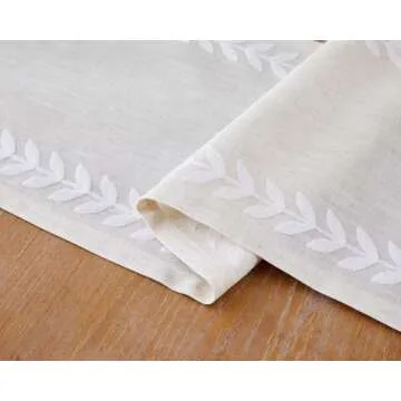Wracra Embroidered Table Runner Irregular Willow Leaf Table Runners 90 Inches Long for Dresser Home Dining Table Decor,14 x 90 Inch, White