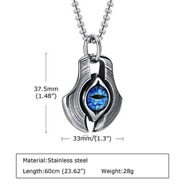 MPRAINBOW Men's Stainless Steel Dragon Necklace Greek Blue Dragon Evil Eye Axe Casting Dog Tag Penda...