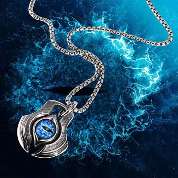 MPRAINBOW Men's Stainless Steel Dragon Necklace Greek Blue Dragon Evil Eye Axe Casting Dog Tag Pendant Amulet Necklace