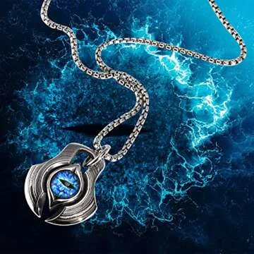 MPRAINBOW Men's Stainless Steel Dragon Necklace Greek Blue Dragon Evil Eye Axe Casting Dog Tag Pendant Amulet Necklace