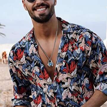 MPRAINBOW Men's Stainless Steel Dragon Necklace Greek Blue Dragon Evil Eye Axe Casting Dog Tag Pendant Amulet Necklace