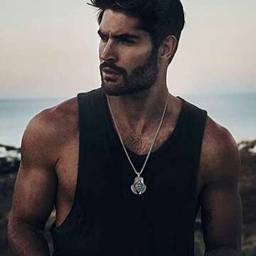 MPRAINBOW Men's Stainless Steel Dragon Necklace Greek Blue Dragon Evil Eye Axe Casting Dog Tag Pendant Amulet Necklace