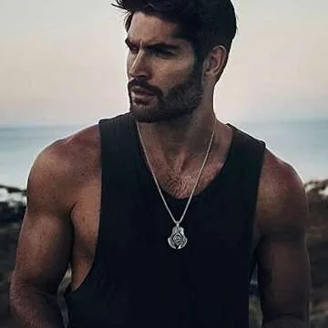 MPRAINBOW Men's Stainless Steel Dragon Necklace Greek Blue Dragon Evil Eye Axe Casting Dog Tag Pendant Amulet Necklace