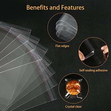 QINGZHE 240Pcs Clear Self Sealing Cellophane Bag 4x6 Inches 1.4 Mils Clear Plastic Bags Reusable Self Adhesive Cello OPP Bags for Candy, Bakery Cookie Bags, Treat, Jewelry, Cards