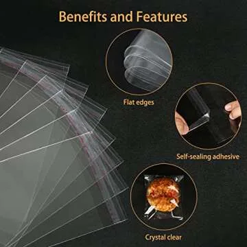 QINGZHE 240Pcs Clear Self Sealing Cellophane Bag 4x6 Inches 1.4 Mils Clear Plastic Bags Reusable Self Adhesive Cello OPP Bags for Candy, Bakery Cookie Bags, Treat, Jewelry, Cards