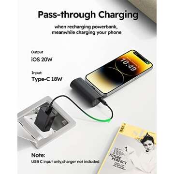 VEGER Mini Portable Charger for iPhone, 5000mAh 20W PD Fast Charging Battery Pack, Cordless Portable External Backup Charger for iPhone 13, 12, 11, 8, 7, XR, XS Max, Pro Max, AirPods