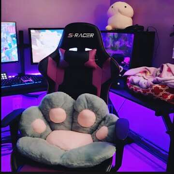 Ditucu Cat Paw Cushion Kawaii Chair Cushions 27.5 x 23.6 inch Cute Stuff Seat Pad Comfy Lazy Sofa Office Floor Pillow for Gaming Chairs Room Decor Grey