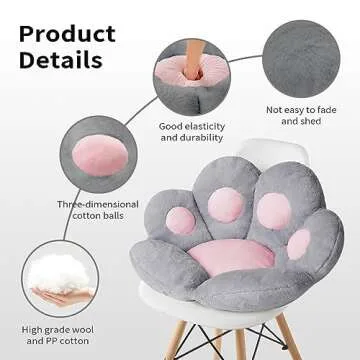 Ditucu Cat Paw Cushion Kawaii Chair Cushions 27.5 x 23.6 inch Cute Stuff Seat Pad Comfy Lazy Sofa Office Floor Pillow for Gaming Chairs Room Decor Grey