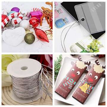 Metallic Stretch Cord Elastic Ribbon Cord Metallic Tinsel Cord Dreadlock Braiding Rope for Ornament Hanging,Gift Wrapping,Hair Braiding,1 mm 60 Yards (Silver)