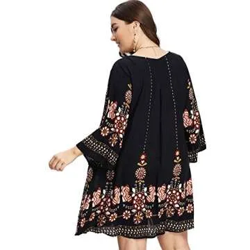 ROMWE Women's Plus Size Boho Bohemian Tribal Print Summer Beach Dress Navy Boho 2X