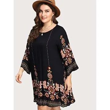 ROMWE Women's Plus Size Boho Bohemian Tribal Print Summer Beach Dress Navy Boho 2X