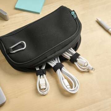 Self-Gripping Cable Ties by Wrap-It Storage, Black, 40 Pack (5 Inch and 8 Inch Straps) – Reusable Hook and Loop Cord Organizer Cable Ties for Cord Management and Desk or Office Organization