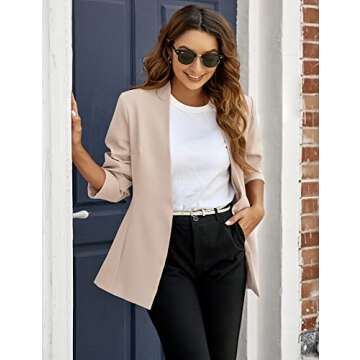GRAPENT Women's Apricot Open Front Blazer for Casual Work