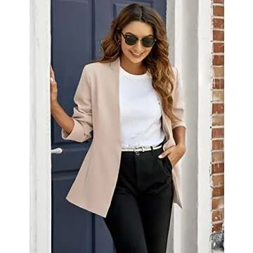 GRAPENT Women's Apricot Open Front Blazer for Casual Work