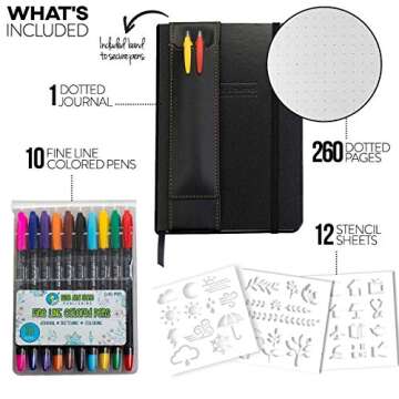 Star Right Bullet Notebook Journal Set - Bullet Journal Kit - Hardcover Dotted Grid Journal with 260 pages, 10 Bullet Notebook Pens, 12 Stencils and 3 Bookmarks - 5.5x8 [Office Product]