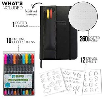 Star Right Bullet Notebook Journal Set - Bullet Journal Kit - Hardcover Dotted Grid Journal with 260 pages, 10 Bullet Notebook Pens, 12 Stencils and 3 Bookmarks - 5.5x8 [Office Product]