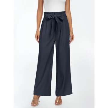 LILLUSORY Wide Leg Dress Pants Womens Palazzo 2025 Flowy Summer High Waisted Paperbag Business Casual Outfits Clothes Office Cute Teacher Work Trousers Straight Dressy Slacks Clothing Navy Blue