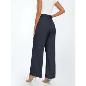 LILLUSORY Wide Leg Dress Pants Womens Palazzo 2025 Flowy Summer High Waisted Paperbag Business Casual Outfits Clothes Office Cute Teacher Work Trousers Straight Dressy Slacks Clothing Navy Blue