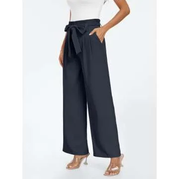 LILLUSORY Wide Leg Dress Pants Womens Palazzo 2025 Flowy Summer High Waisted Paperbag Business Casual Outfits Clothes Office Cute Teacher Work Trousers Straight Dressy Slacks Clothing Navy Blue