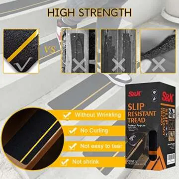 S&X Outdoor Stair Treads Non-Slip Safety Tape, 6” x 24”, 5-Pack, Pre-Cut Anti Slip Tape with Reflective Stripe, Heavy Duty Traction Grip Tape for Wooden Steps, Concrete Stairs, Decks