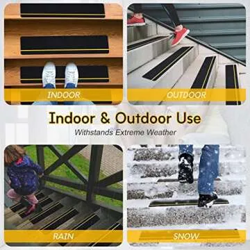 S&X Outdoor Stair Treads Non-Slip Safety Tape, 6” x 24”, 5-Pack, Pre-Cut Anti Slip Tape with Reflective Stripe, Heavy Duty Traction Grip Tape for Wooden Steps, Concrete Stairs, Decks